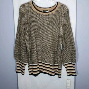 New Design 365 Horizontal Stripe Sweater Plus Sz 2X  Crew Neck Fuzzy Pullover